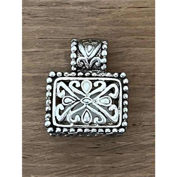 Artisan Sterling Silver-Style Faceted Glass Pendant Ornate Scrollwork Bali Desig - Picture 2 of 8
